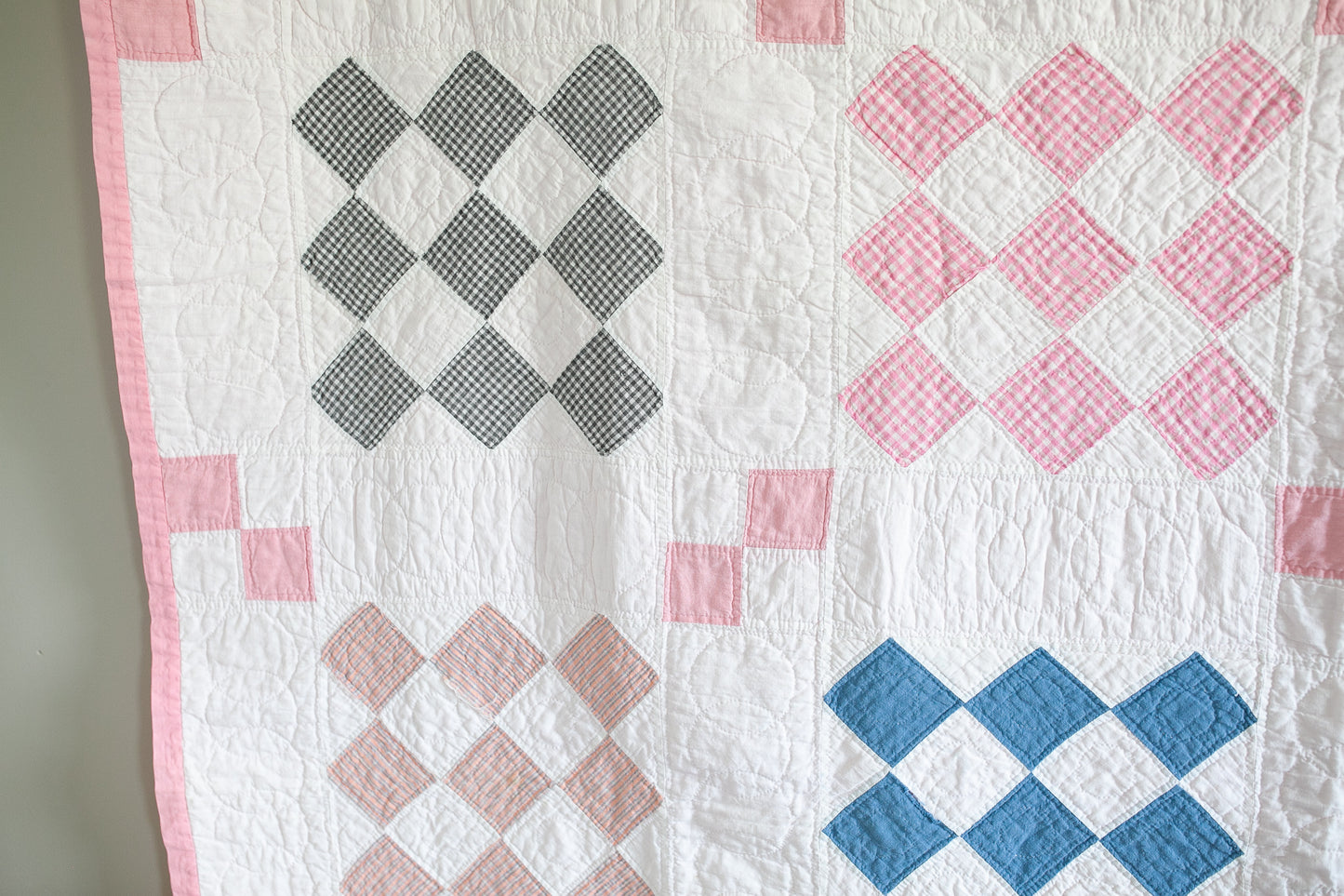 Diamond Quilt - Vintage Quilt - Pink Quilt