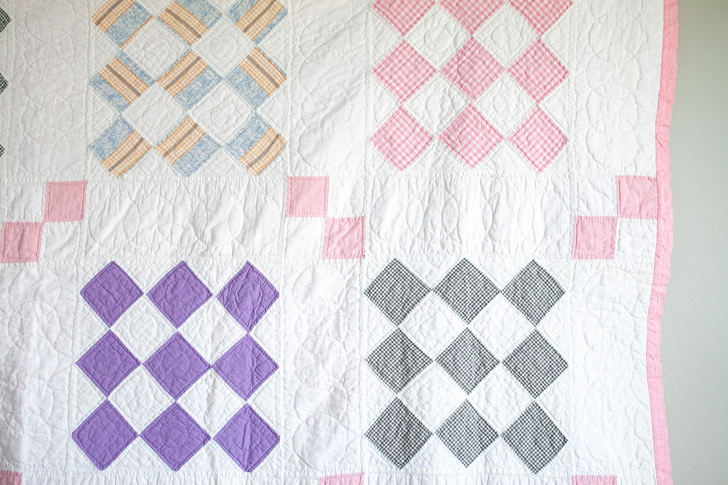 Diamond Quilt - Vintage Quilt - Pink Quilt