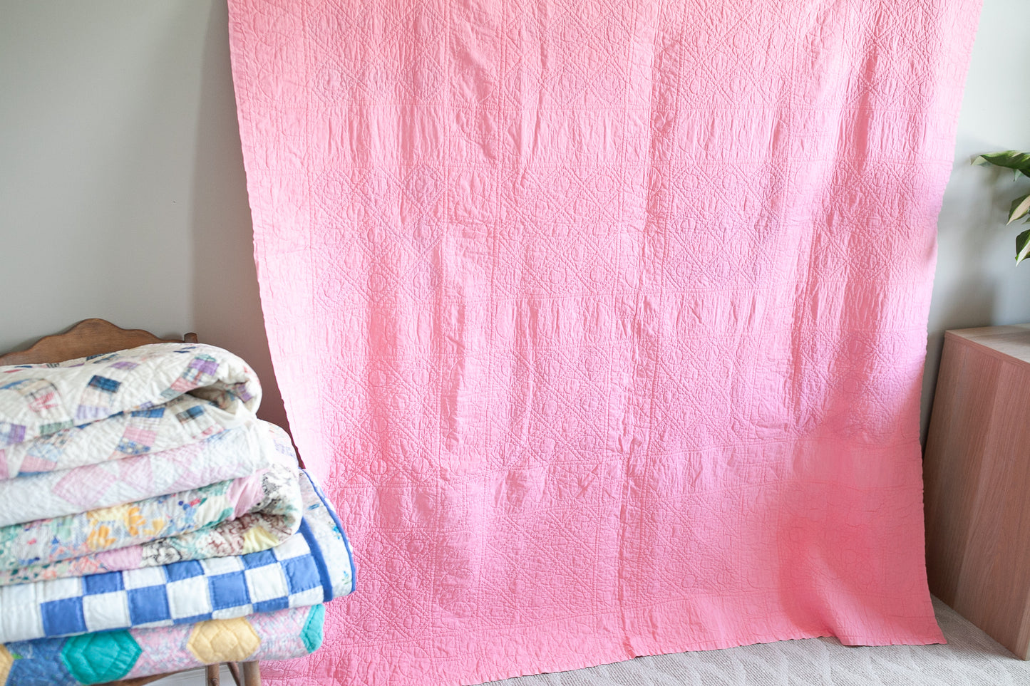 Diamond Quilt - Vintage Quilt - Pink Quilt