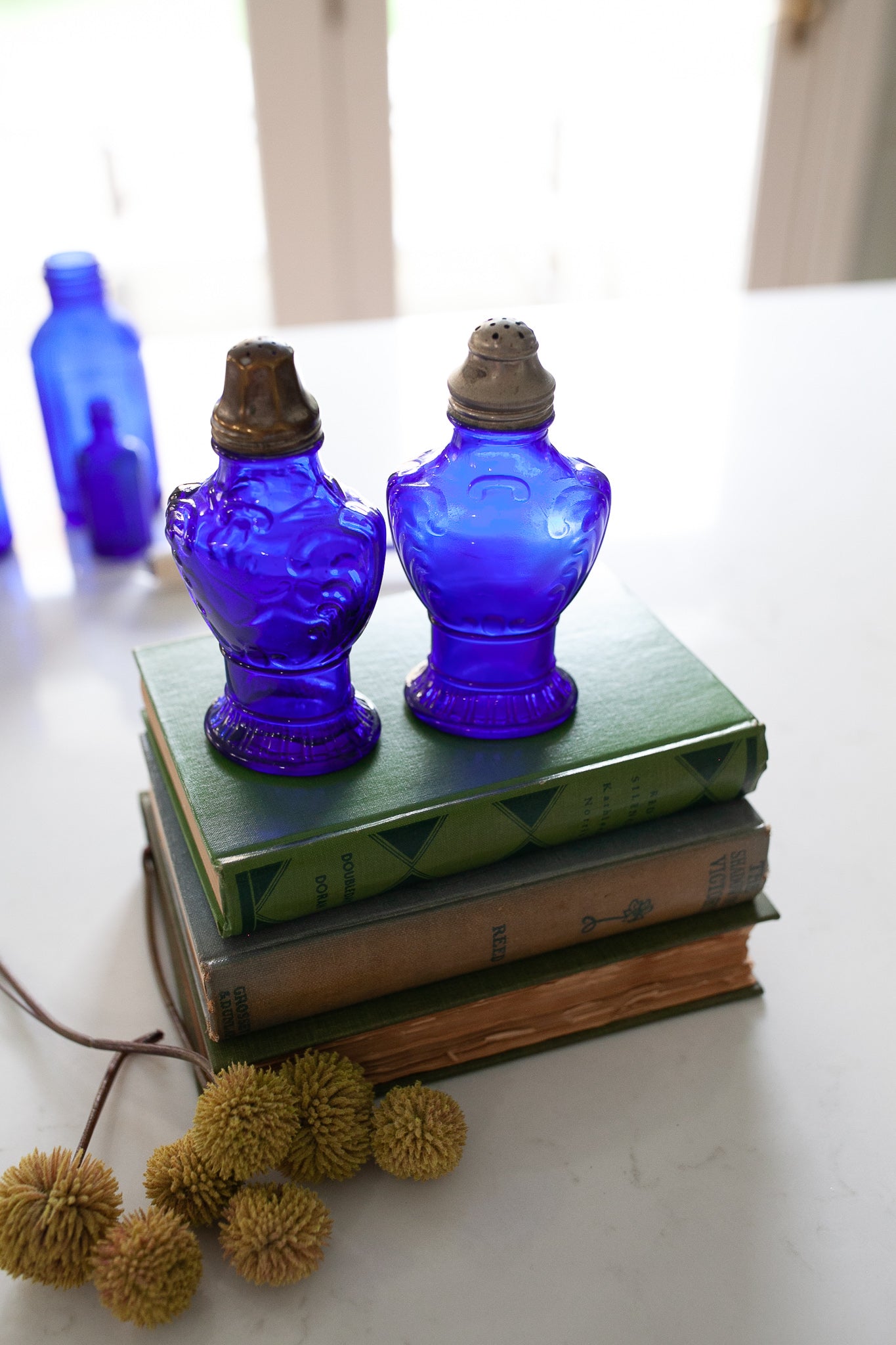 Vintage Blue Cobalt Glass Salt and Pepper Shakers