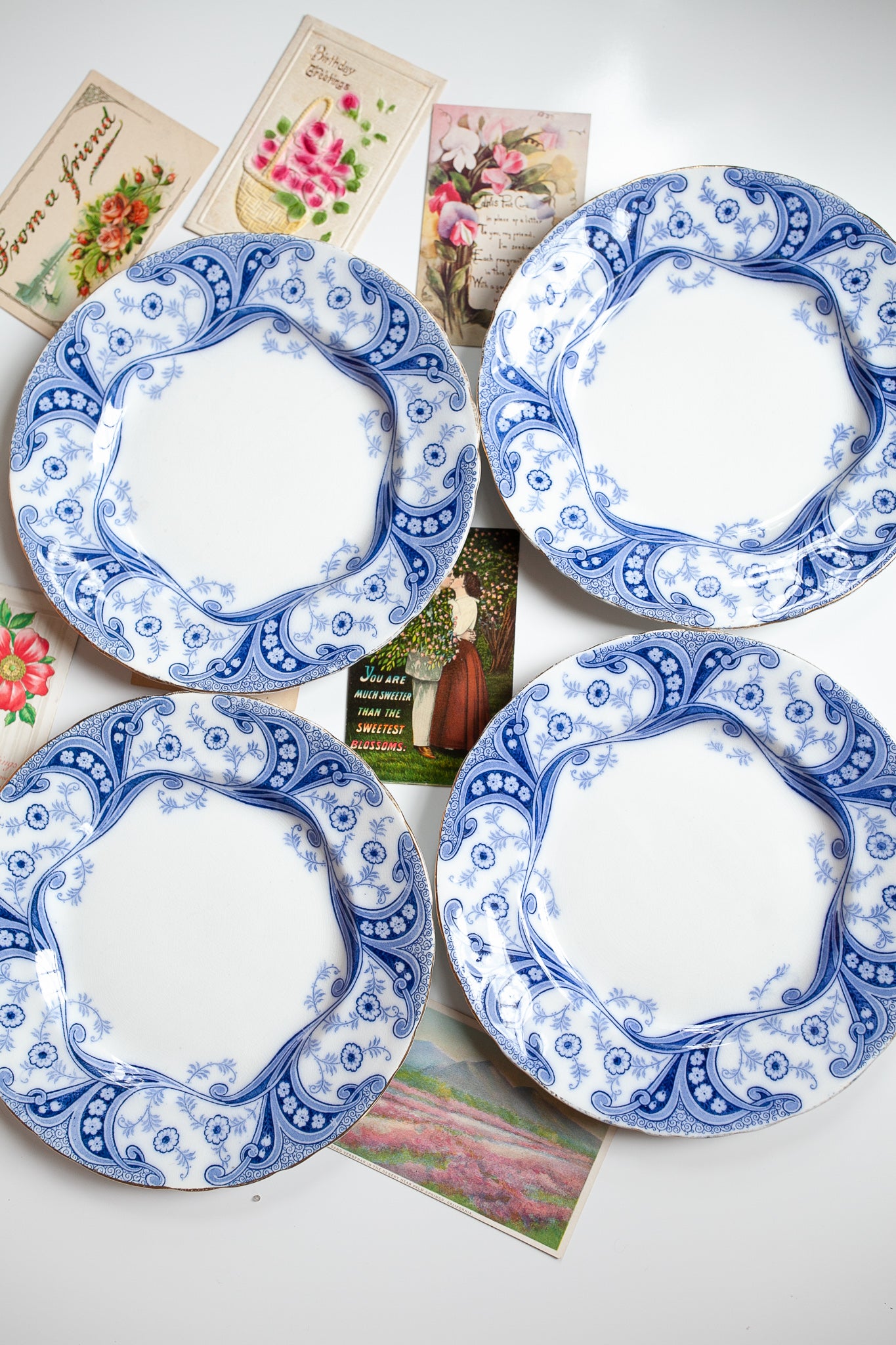 Antique Plates Set of 4 Blue and White