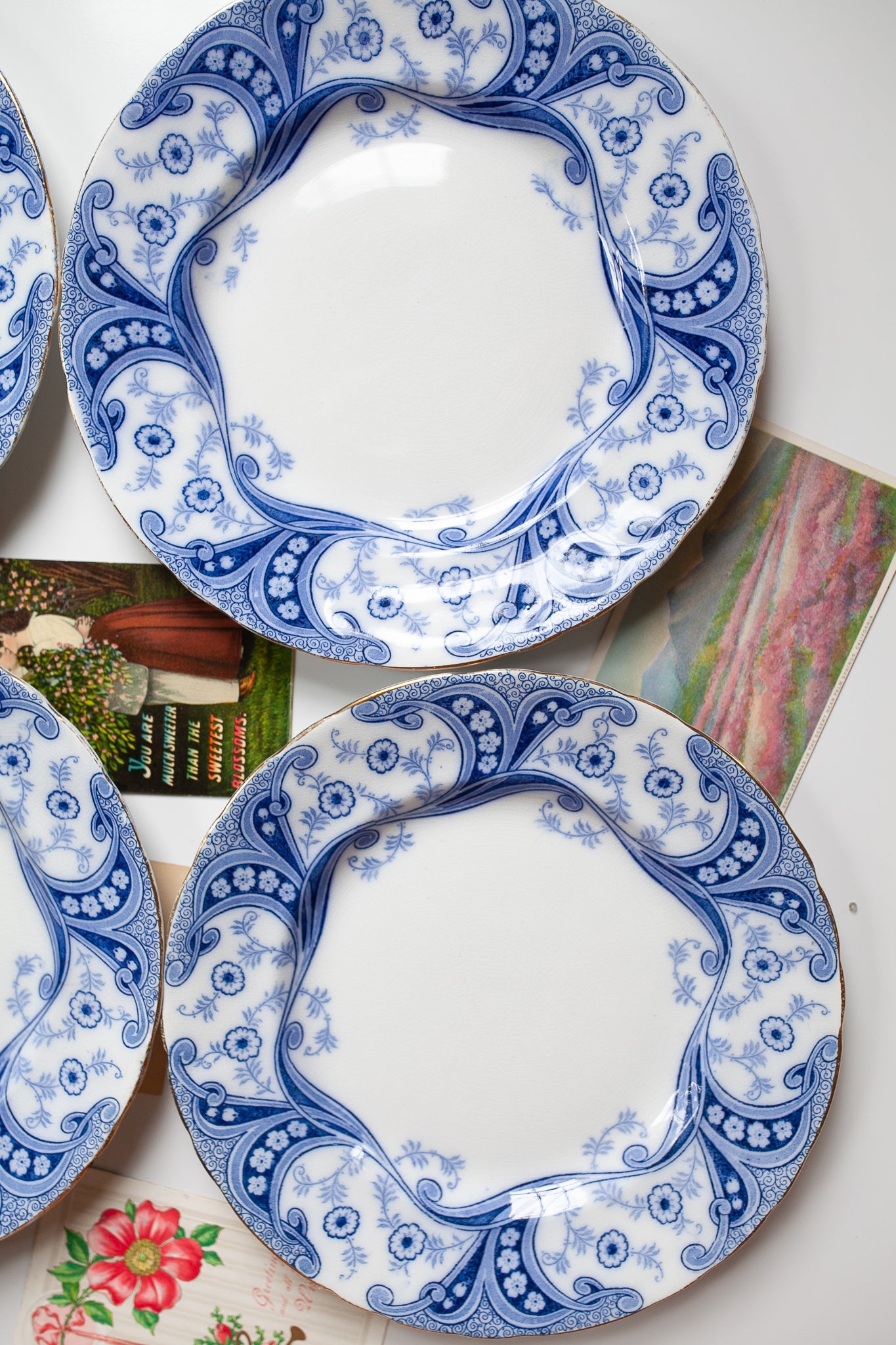 Antique Plates Set of 4 Blue and White