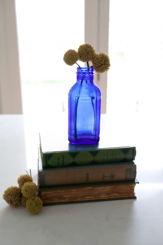 Vintage Cobalt Blue Glass Jar - Ribbing No Cap