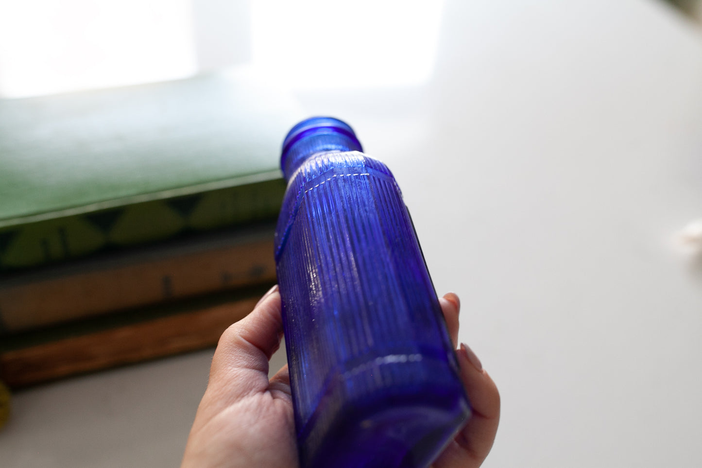 Vintage Cobalt Blue Glass Jar - Ribbing No Cap