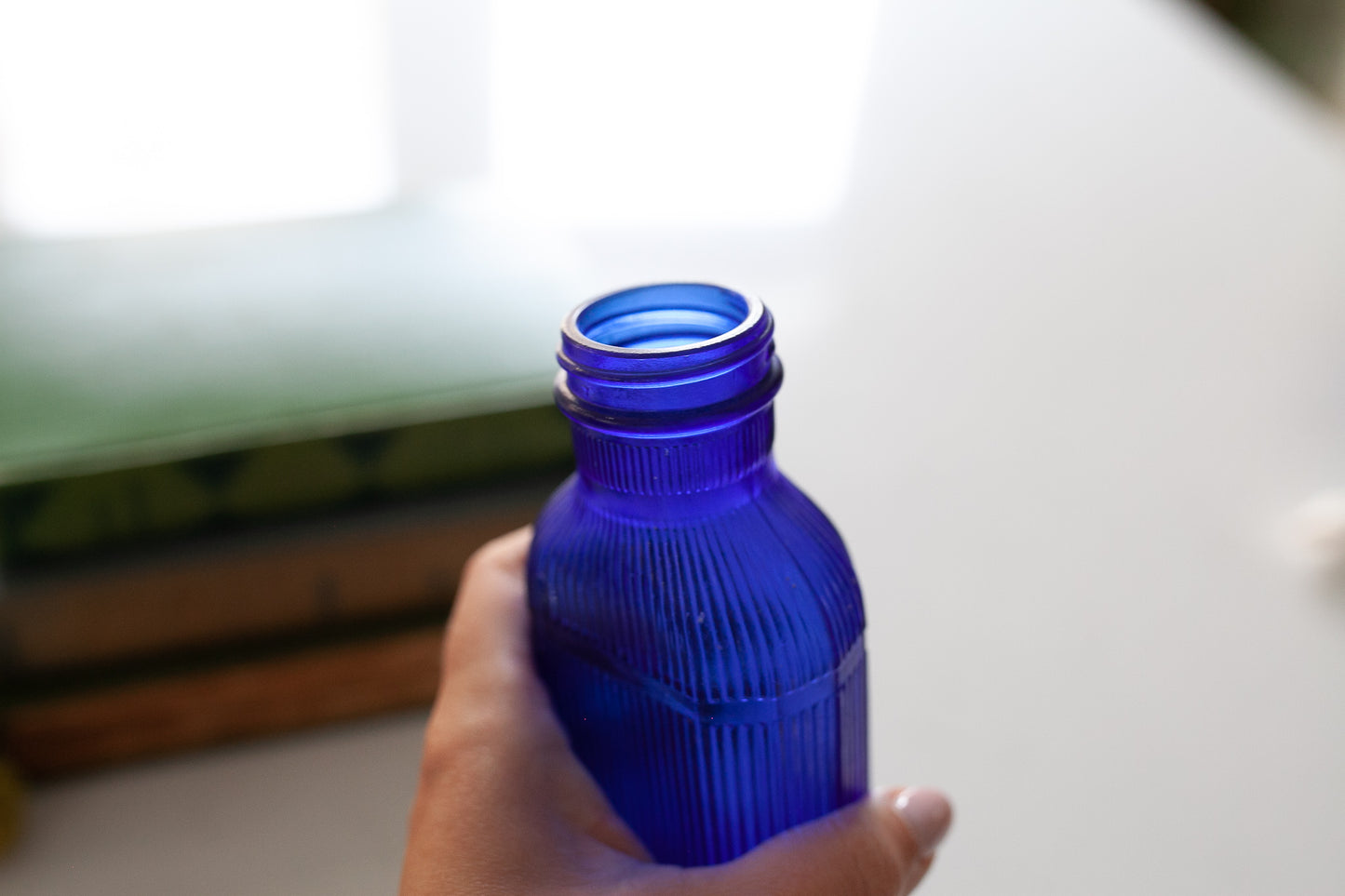 Vintage Cobalt Blue Glass Jar - Ribbing No Cap