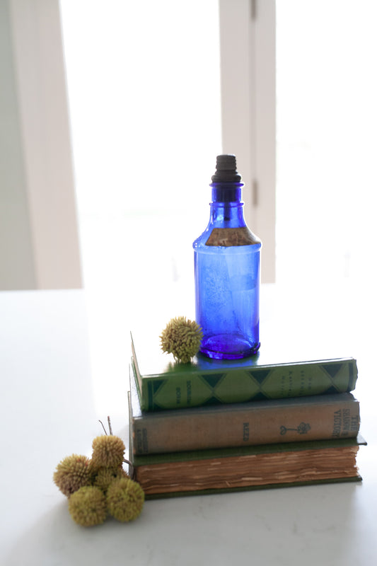 Vintage Cobalt Blue Glass Jar with Silver cap- Carters