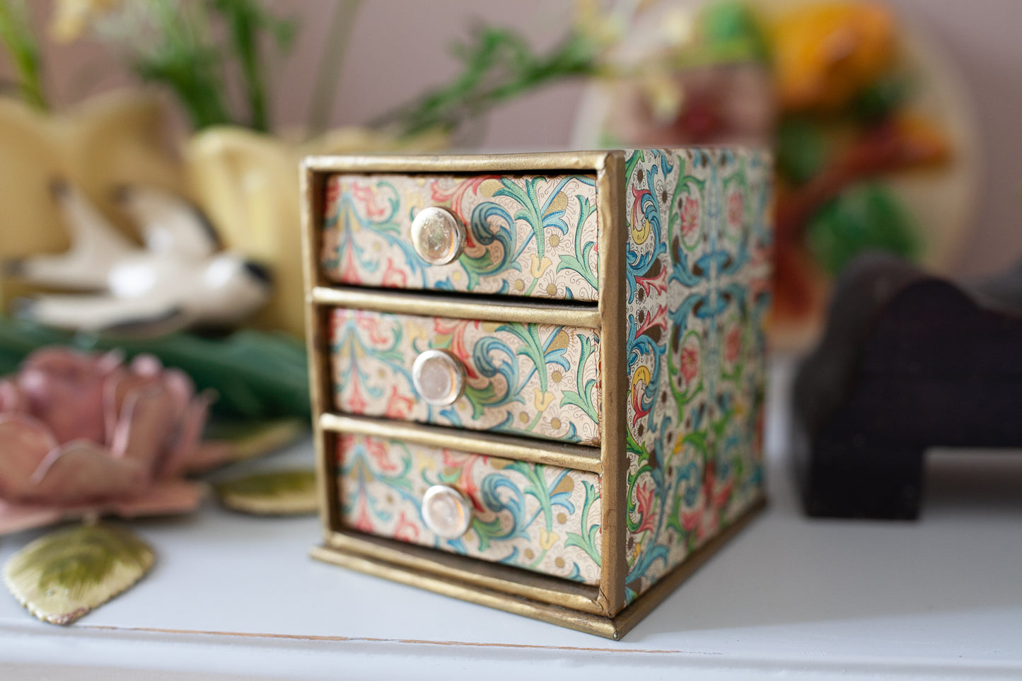 Vintage Paper Box- Paper Covered Trinket Box - Made in Japan Trinket Box