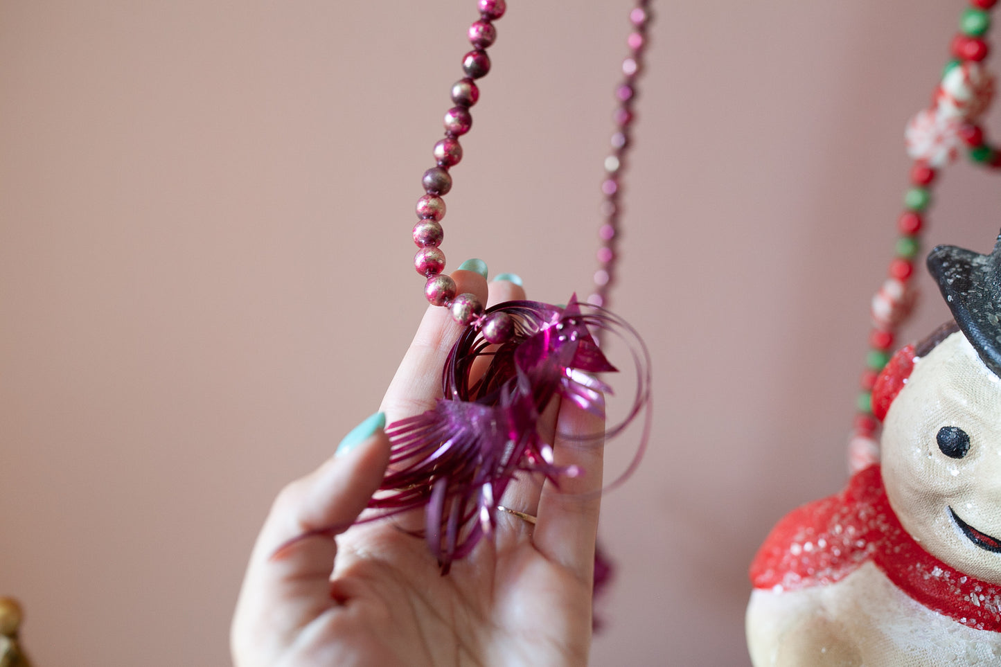 Vintage Mercury Bead Garland - Magenta Pink Beaded Garland- Vintage Christmas