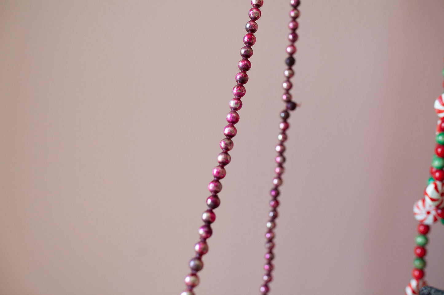 Vintage Mercury Bead Garland - Magenta Pink Beaded Garland- Vintage Christmas