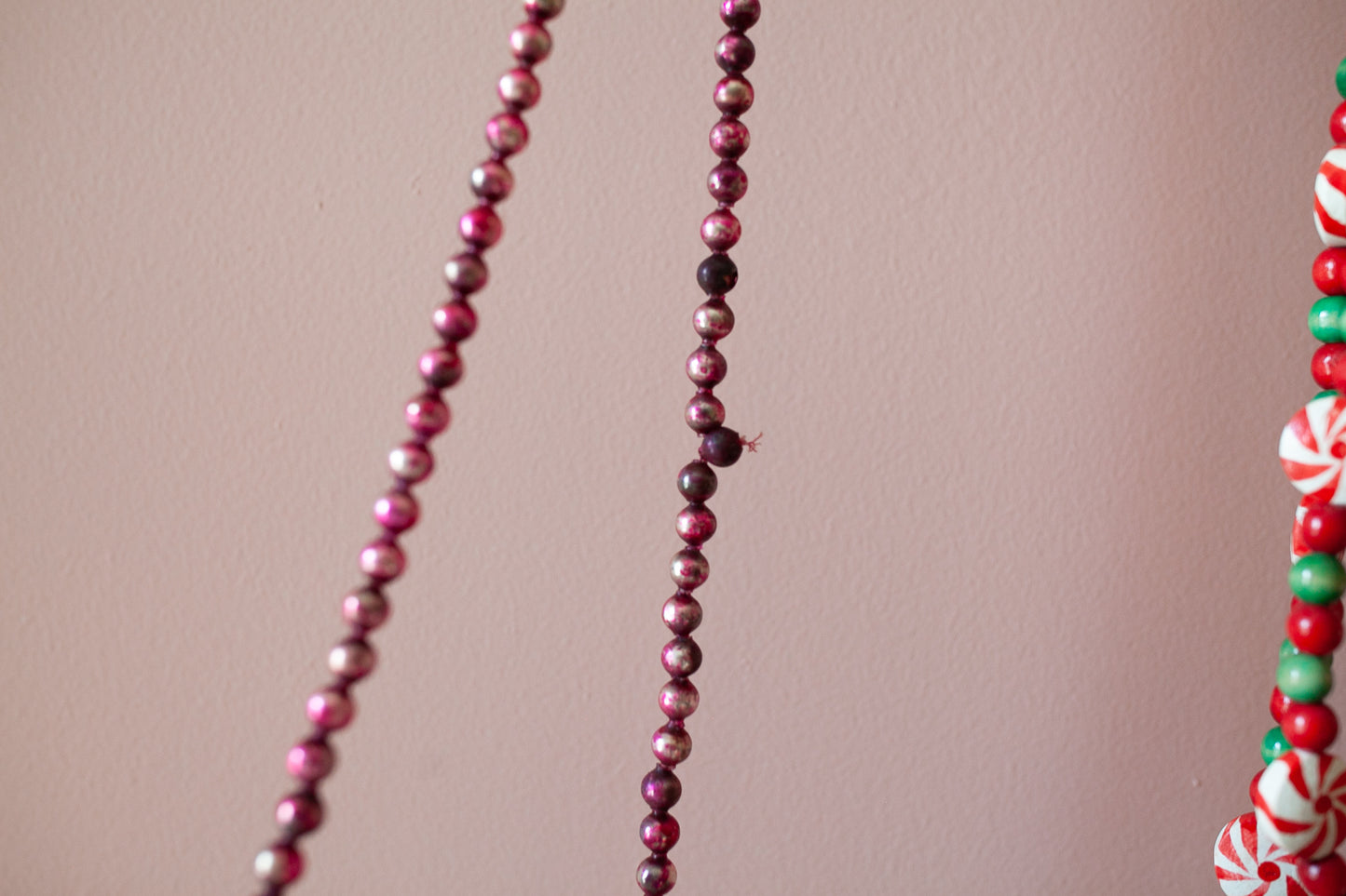 Vintage Mercury Bead Garland - Magenta Pink Beaded Garland- Vintage Christmas