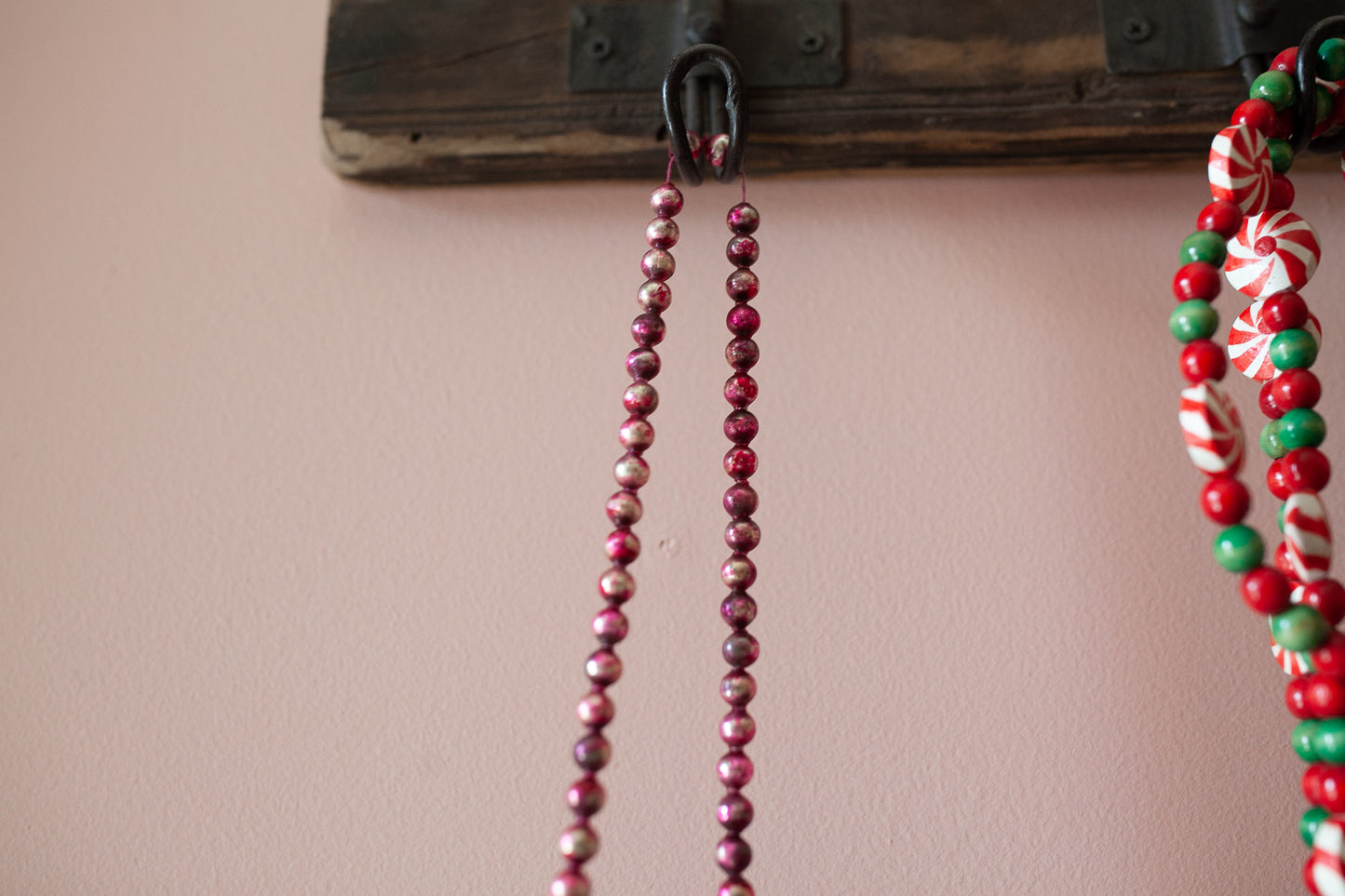 Vintage Mercury Bead Garland - Magenta Pink Beaded Garland- Vintage Christmas