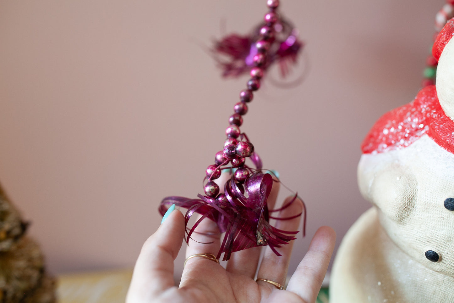 Vintage Mercury Bead Garland - Magenta Pink Beaded Garland- Vintage Christmas