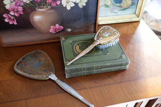 Vintage Brush and Mirror- Vanity Mirror and Hair Brush - Hand Mirror