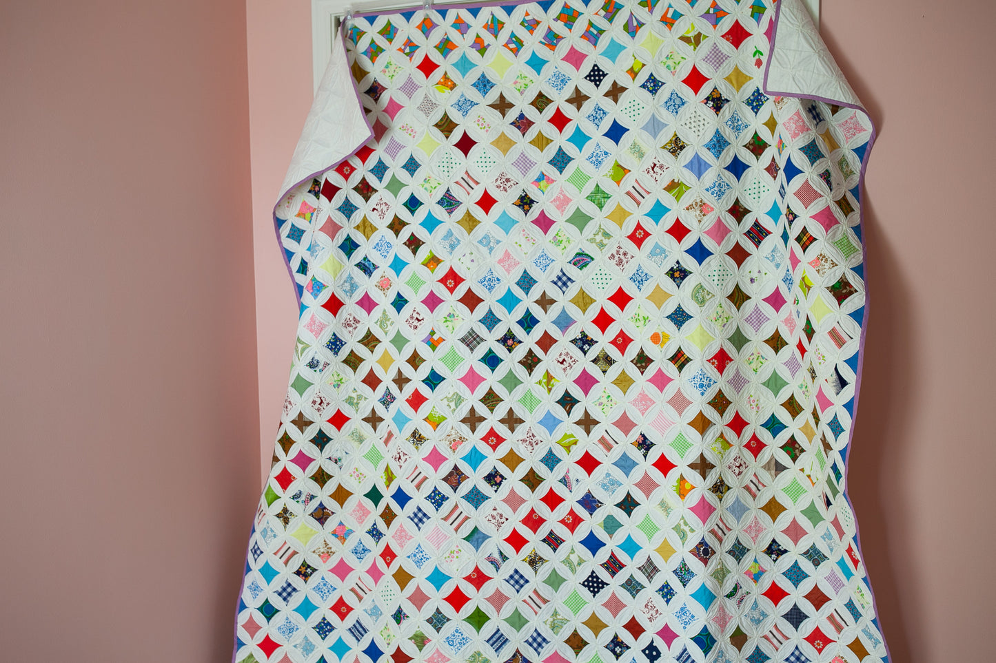 Vintage Cathedral Window Quilt - Colorful Quilt - Quilt