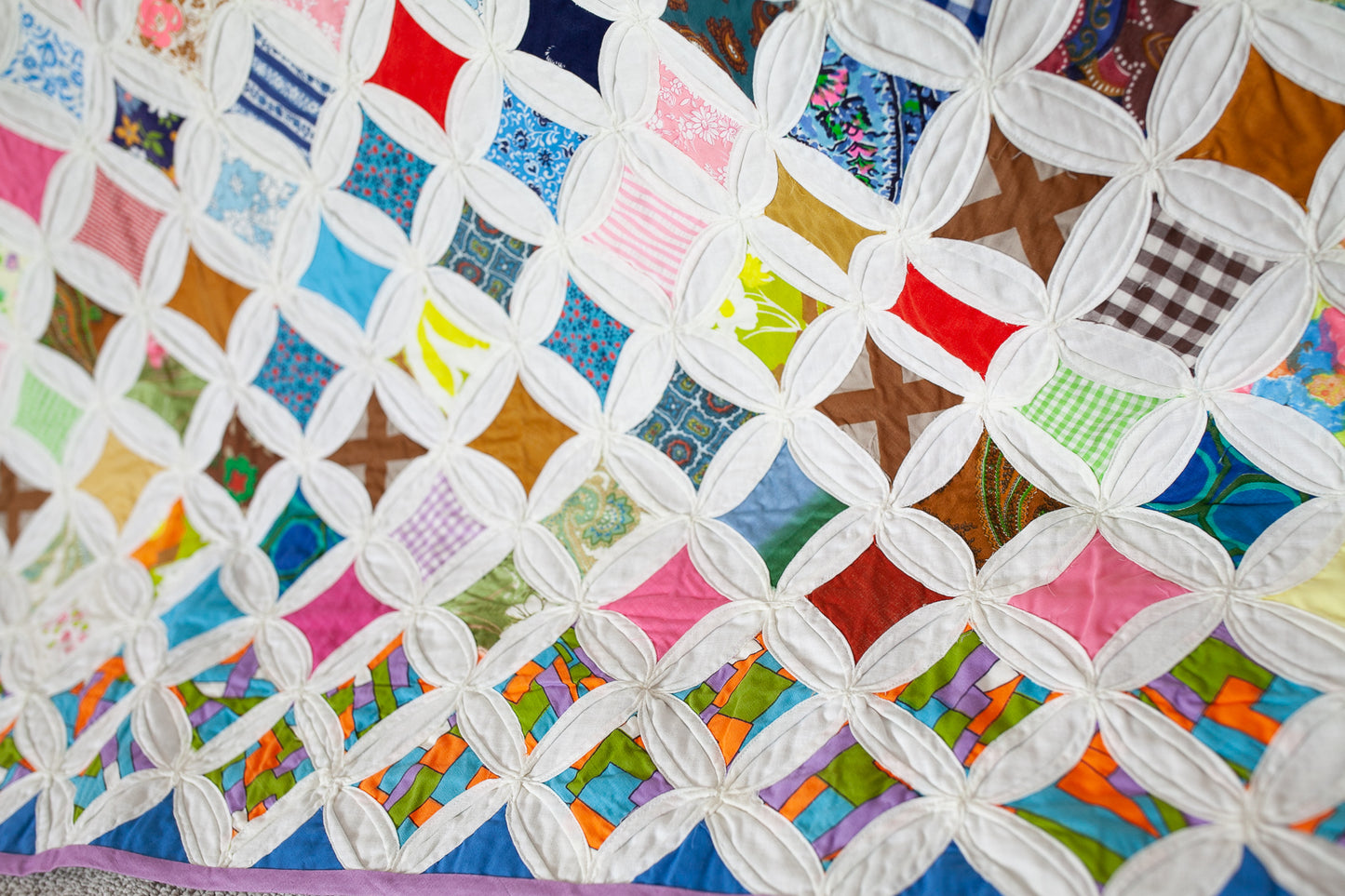 Vintage Cathedral Window Quilt - Colorful Quilt - Quilt