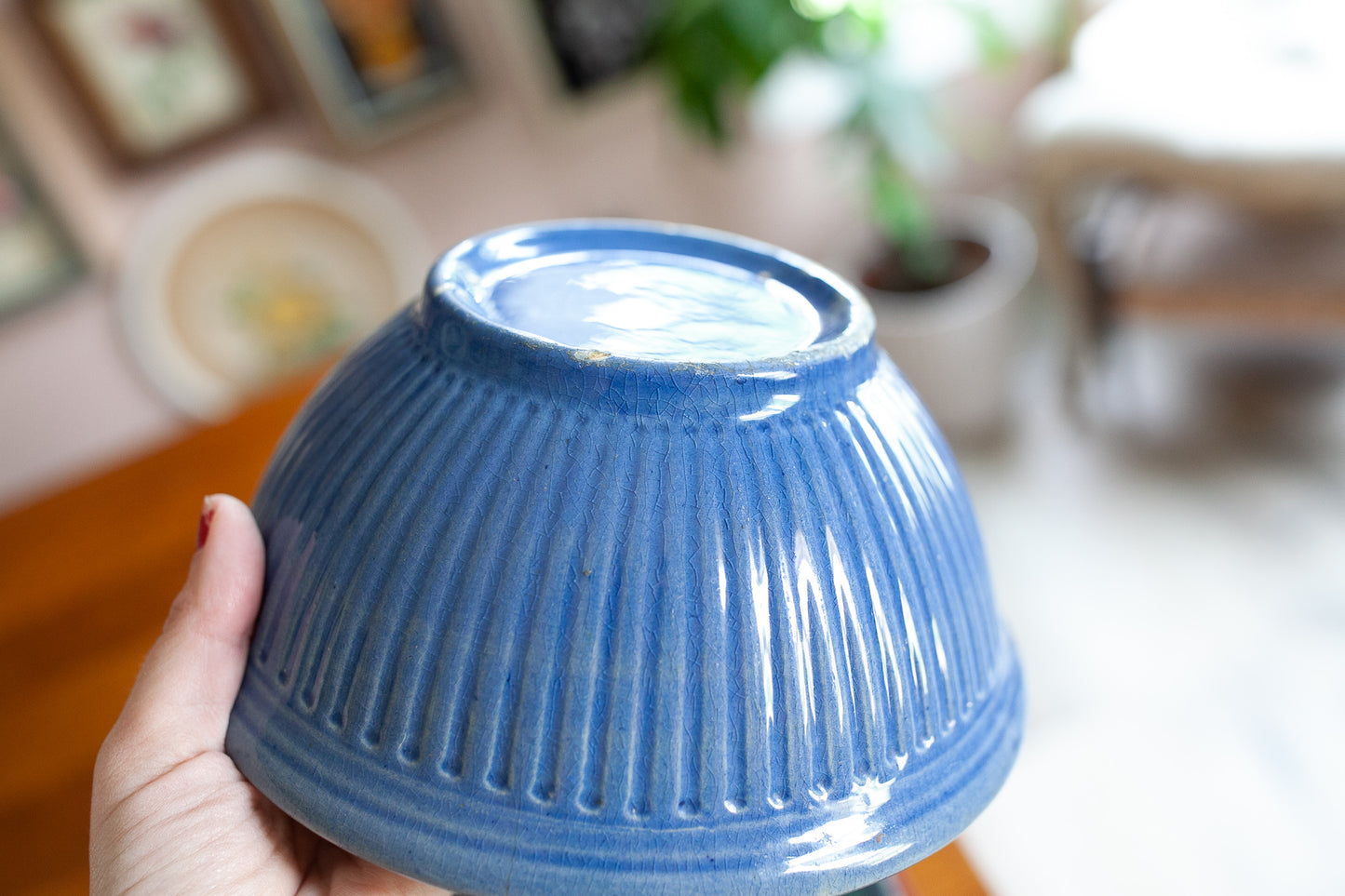 Blue Crock - Vintage Crock - Blue Stoneware bowl