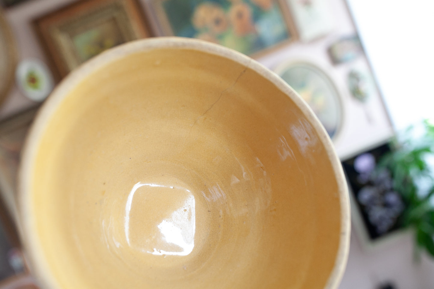 Vintage Yellow Ware Bowl - McCoy Pottery Windowpane bowl