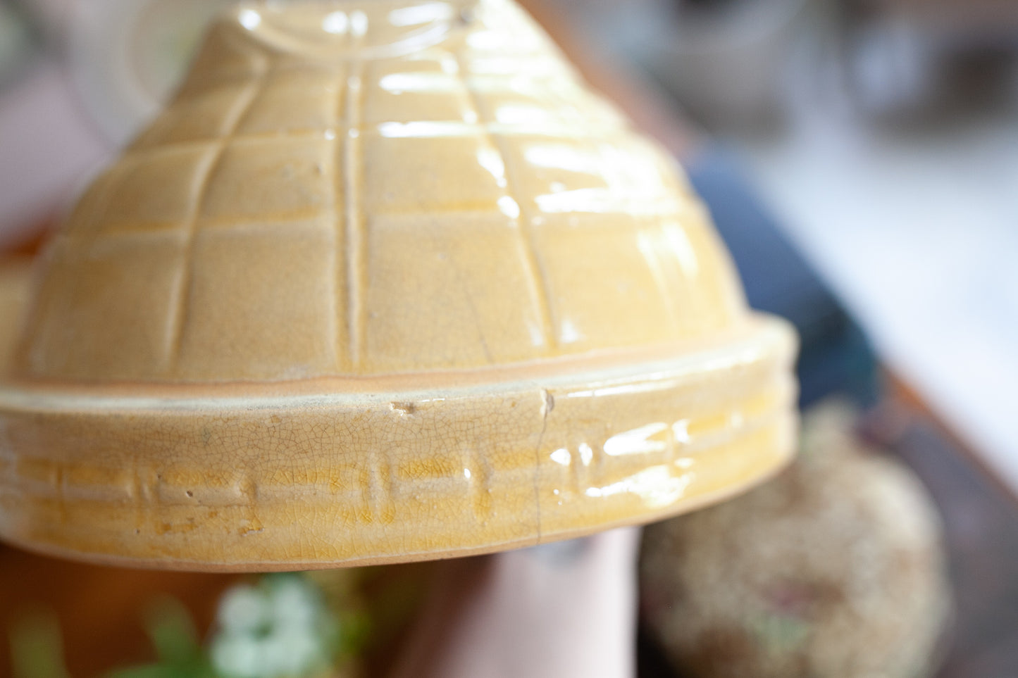 Vintage Yellow Ware Bowl - McCoy Pottery Windowpane bowl