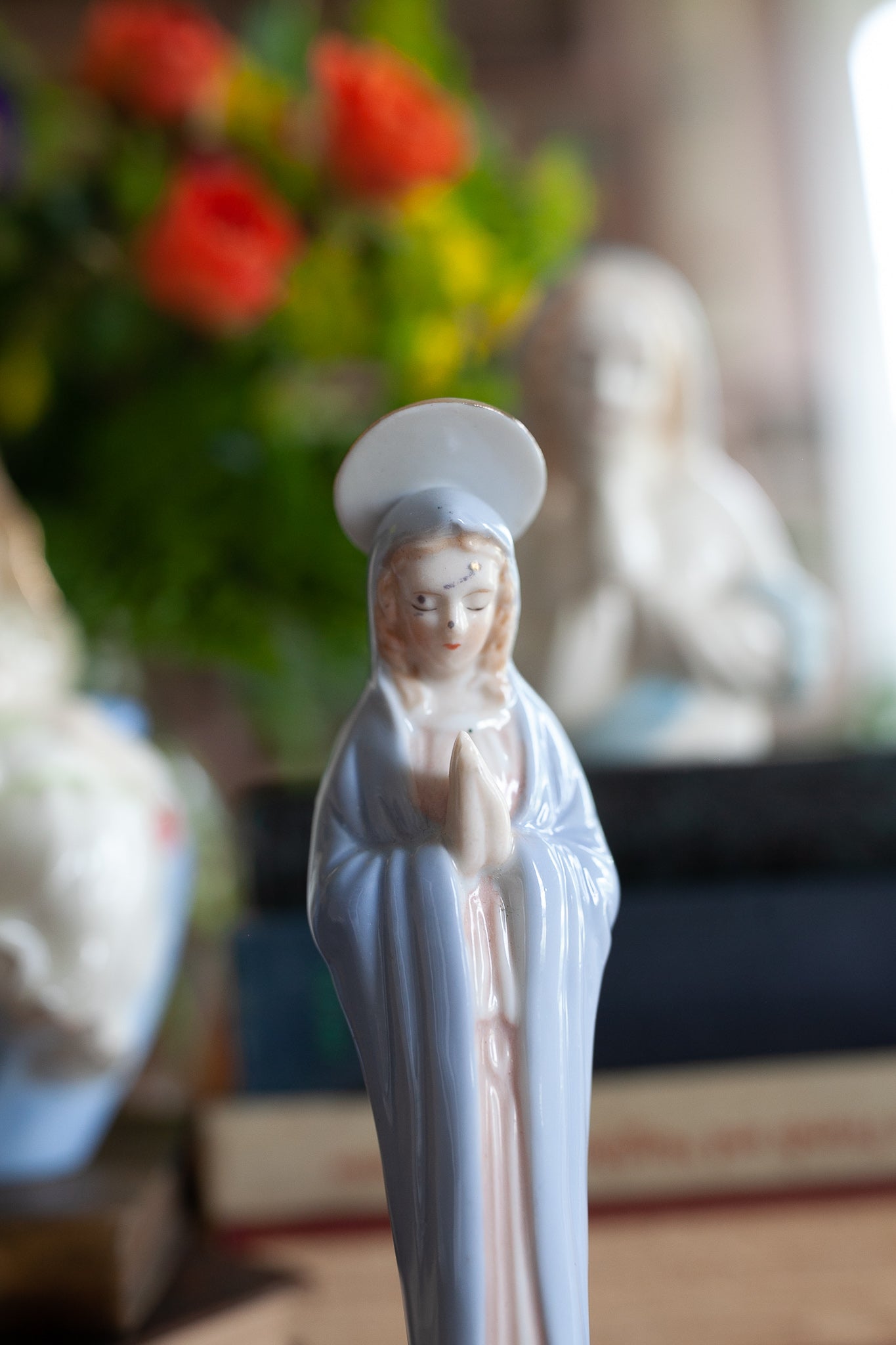 Vintage Mary Statue - Blue-Porcelain Mary