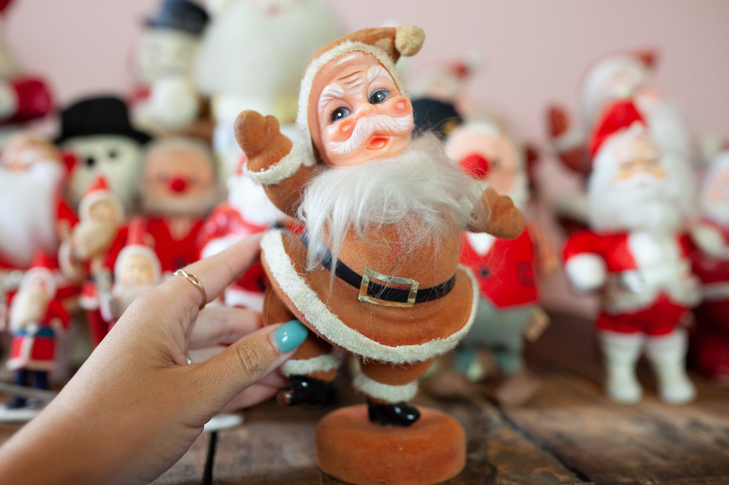 Vintage Santa- Dancing Santa- Flocked Santa