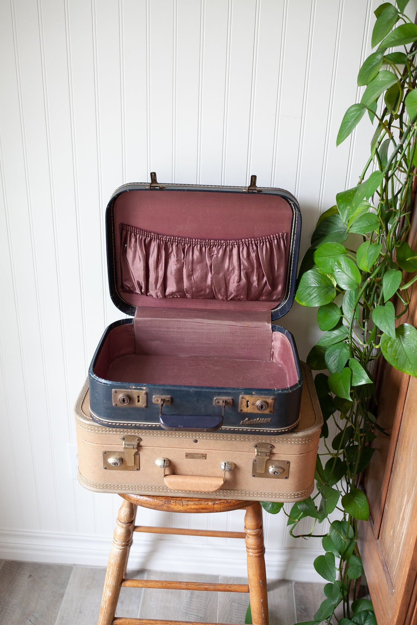 Vintage Luggage- Navy Suitcase - Vintage Carry on