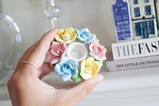 Vintage Porcelain Candle Holder- Floral Candle Holder