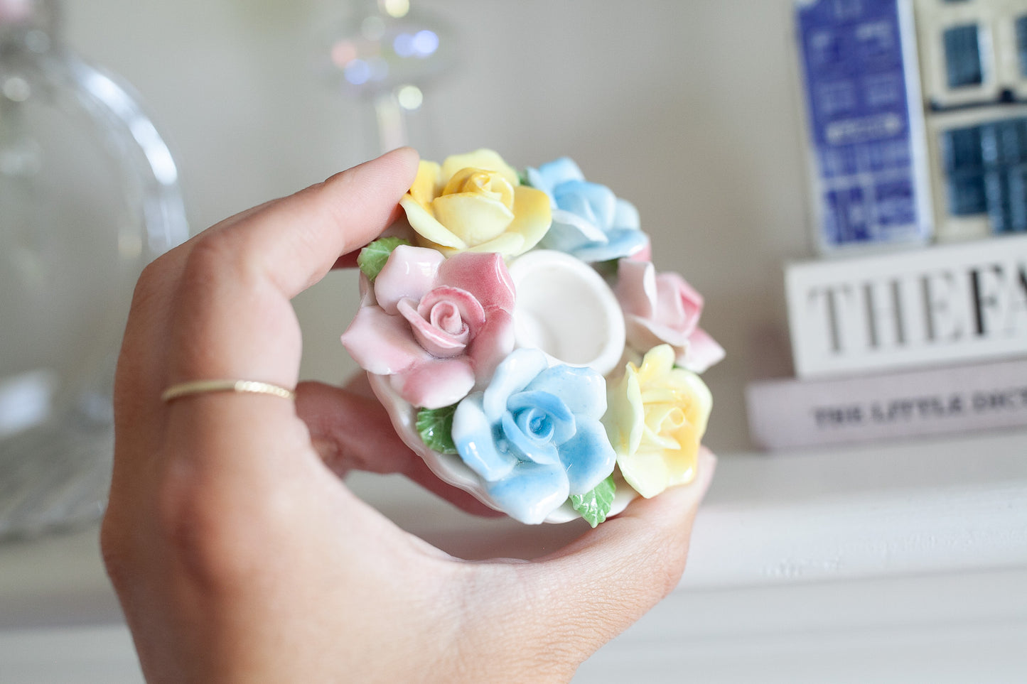 Vintage Porcelain Candle Holder- Floral Candle Holder