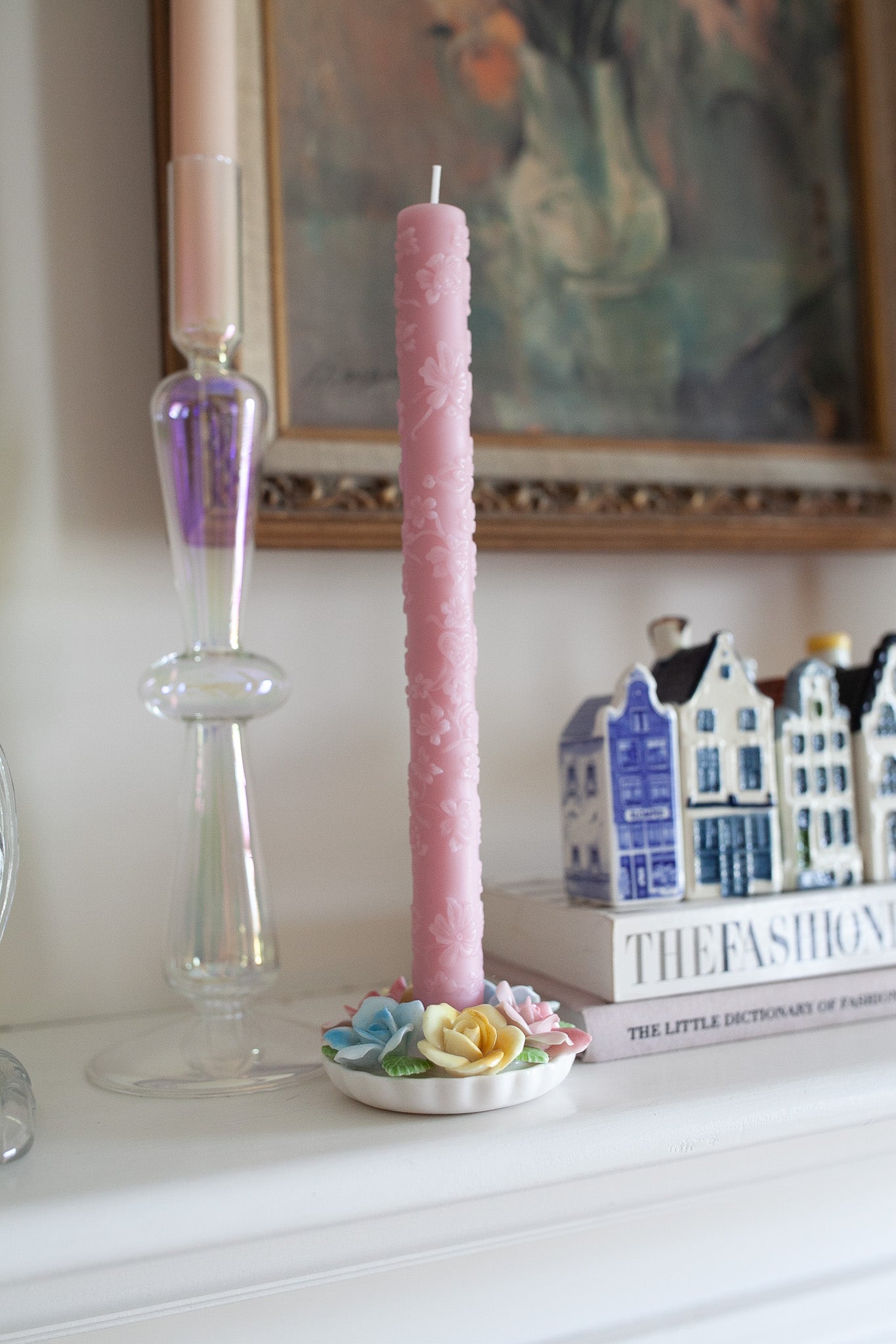 Vintage Porcelain Candle Holder- Floral Candle Holder