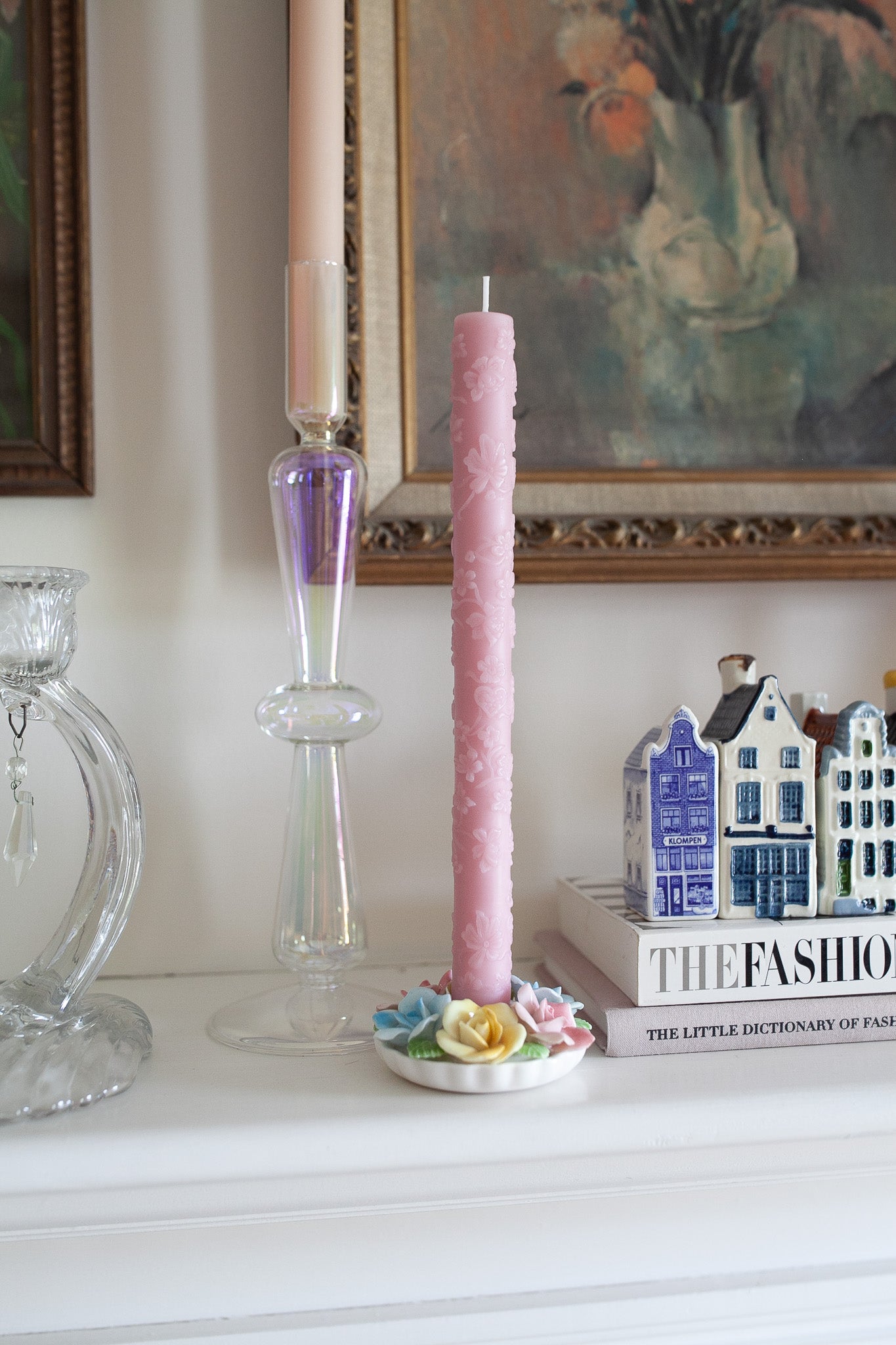 Vintage Porcelain Candle Holder- Floral Candle Holder