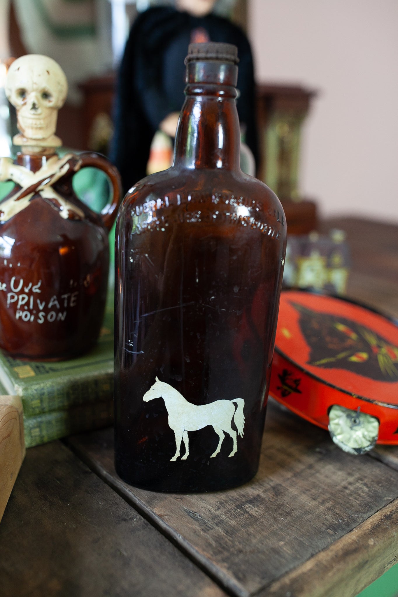 Vintage Empty Scottish Bottle with Horse- Horse Bottle- Whiskey Bottle