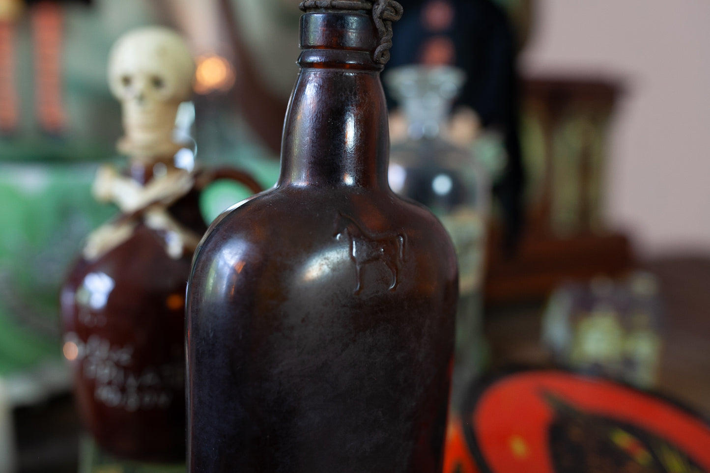 Vintage Empty Scottish Bottle with Horse- Horse Bottle- Whiskey Bottle