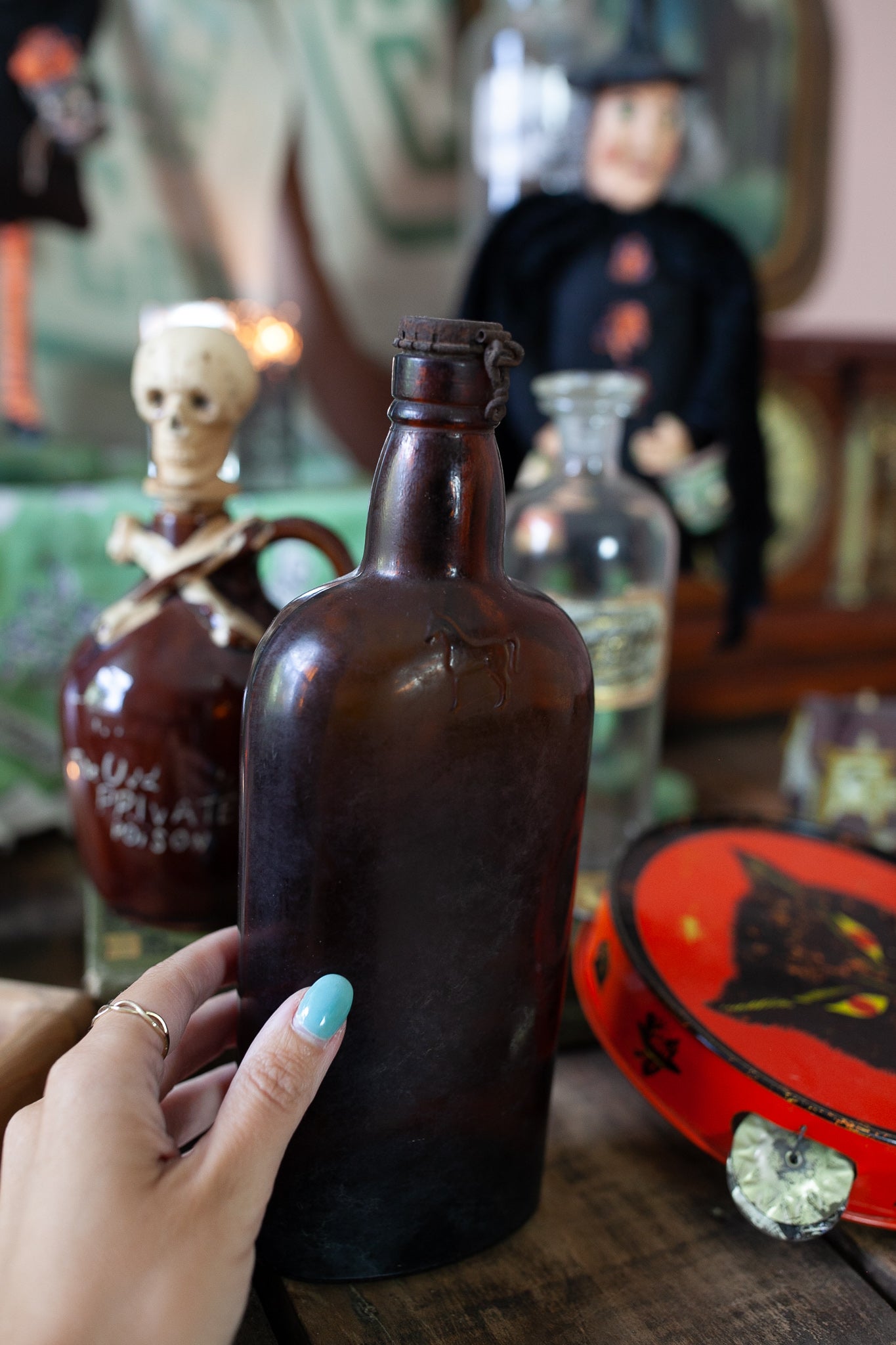 Vintage Empty Scottish Bottle with Horse- Horse Bottle- Whiskey Bottle