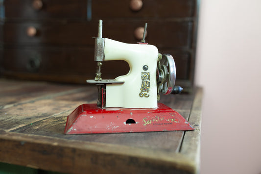 Vintage Red 1950's Sew-O-Matic Junior Toy Sewing Machine