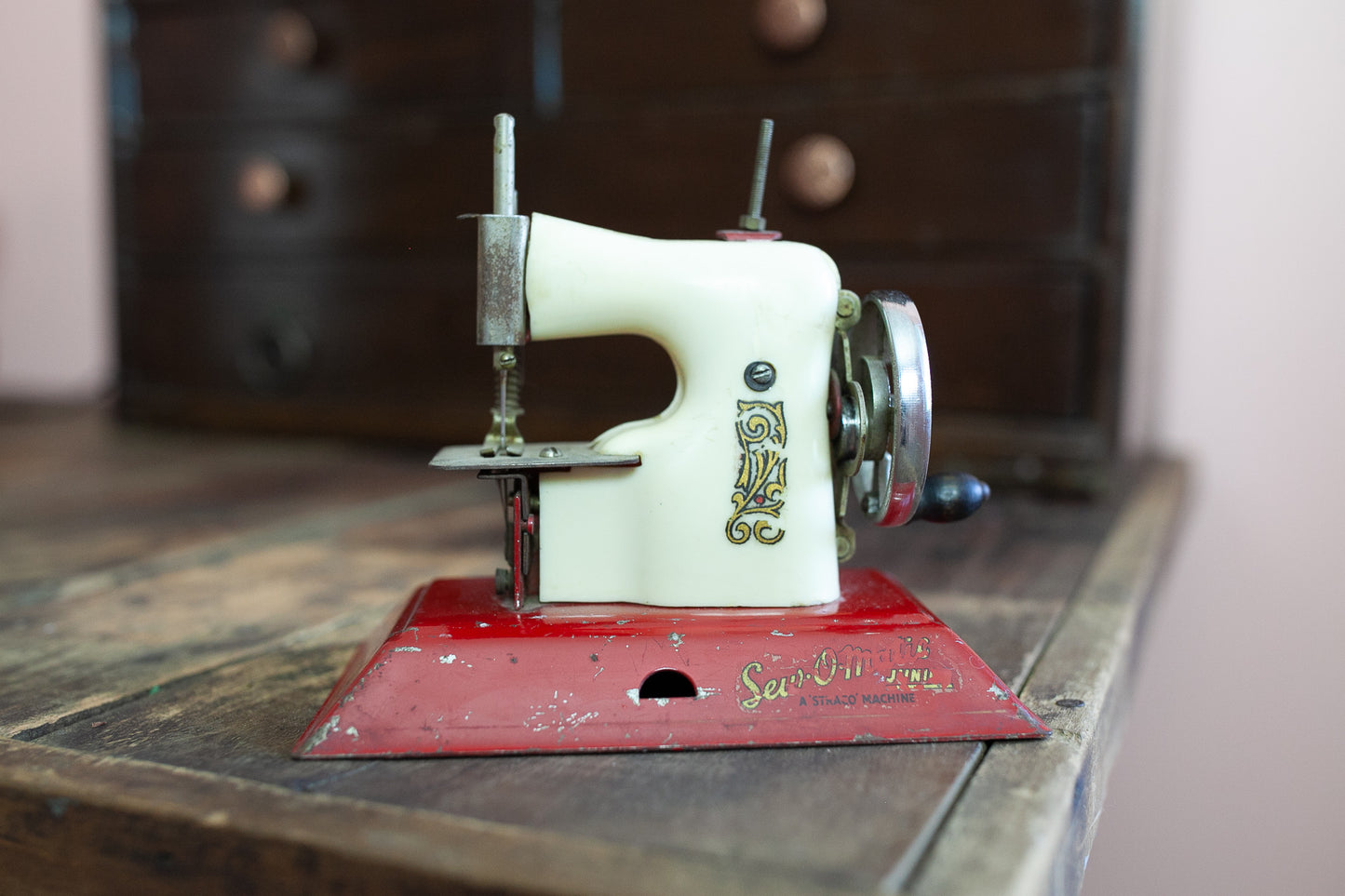 Vintage Red 1950's Sew-O-Matic Junior Toy Sewing Machine