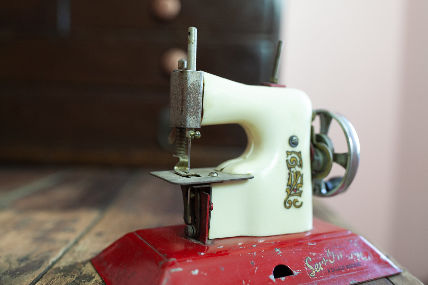 Vintage Red 1950's Sew-O-Matic Junior Toy Sewing Machine