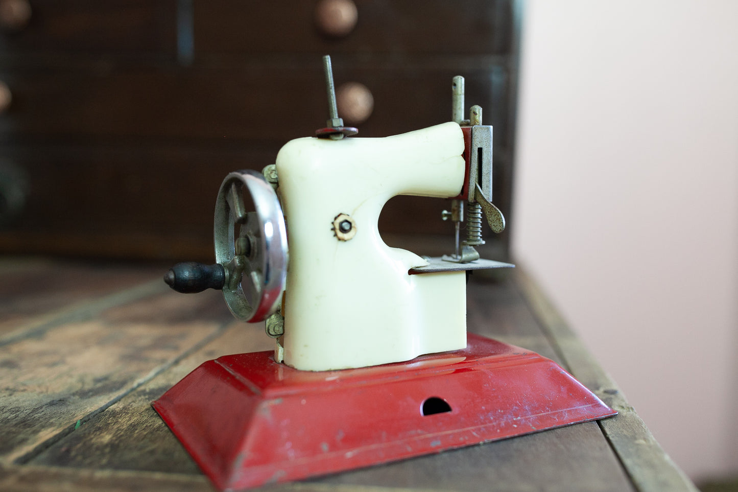 Vintage Red 1950's Sew-O-Matic Junior Toy Sewing Machine