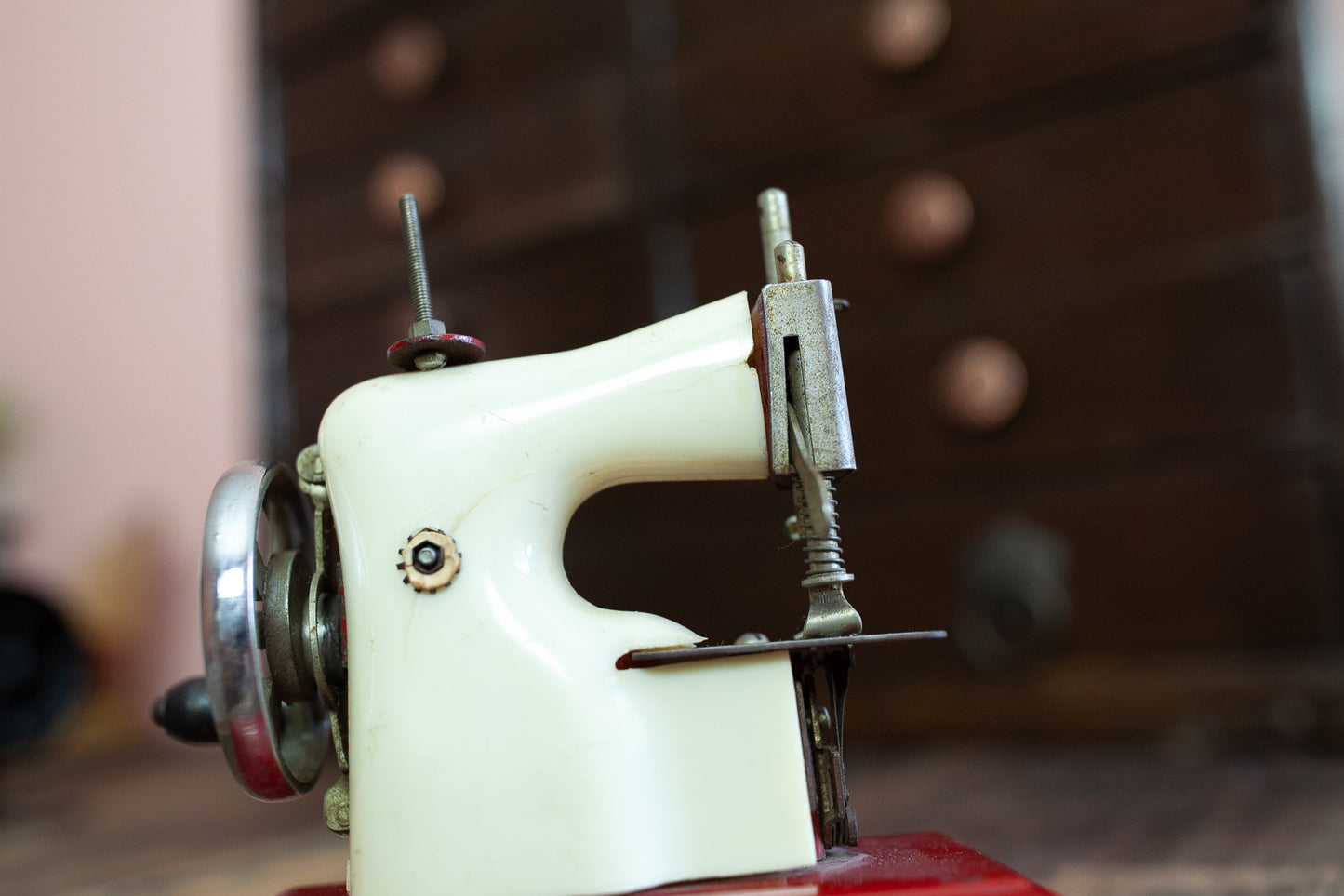 Vintage Red 1950's Sew-O-Matic Junior Toy Sewing Machine