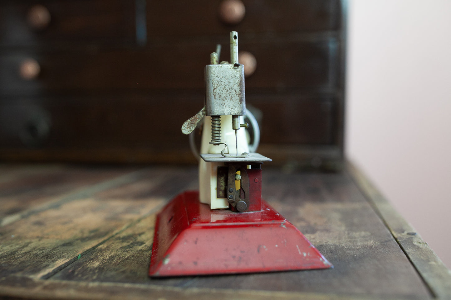 Vintage Red 1950's Sew-O-Matic Junior Toy Sewing Machine