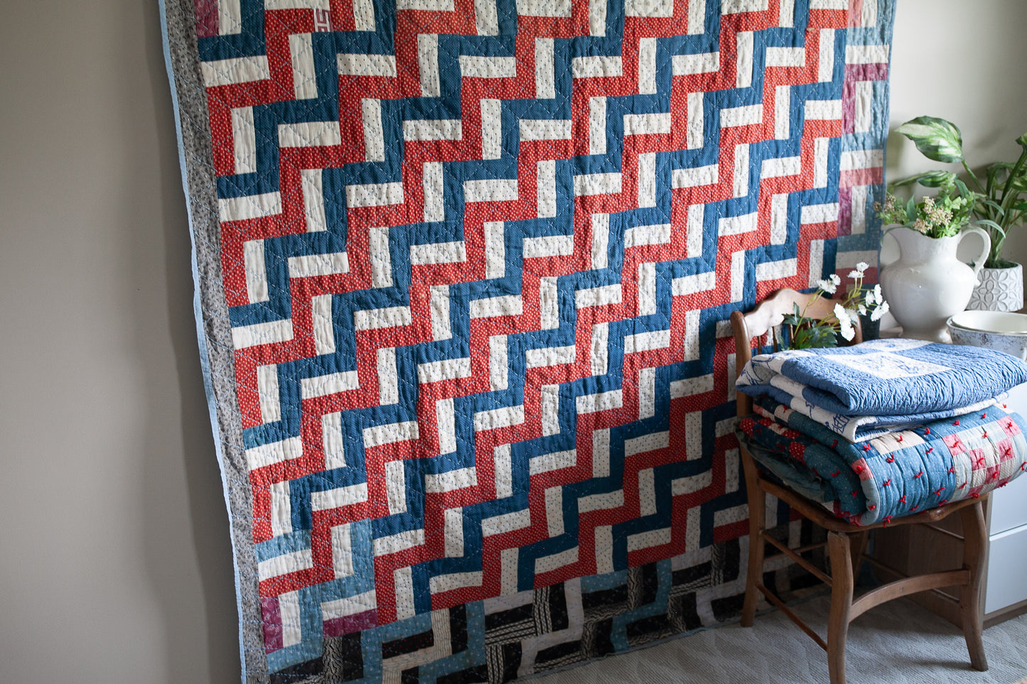 Red White and Blue Quilt- Vintage Quilt