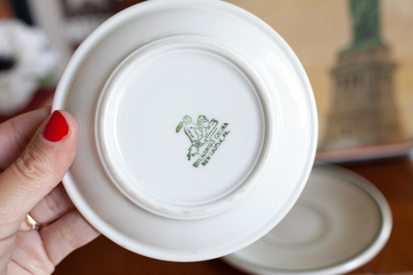 Vintage Plates - Green Rimmed Plates -5 Plates
