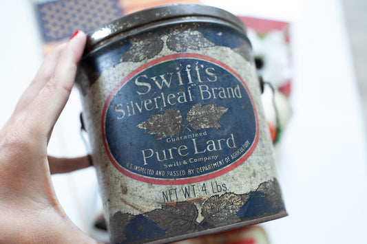 Vintage Tin - Swift's Silverleaf Brand Pure Lard - Red White and Blue Tin