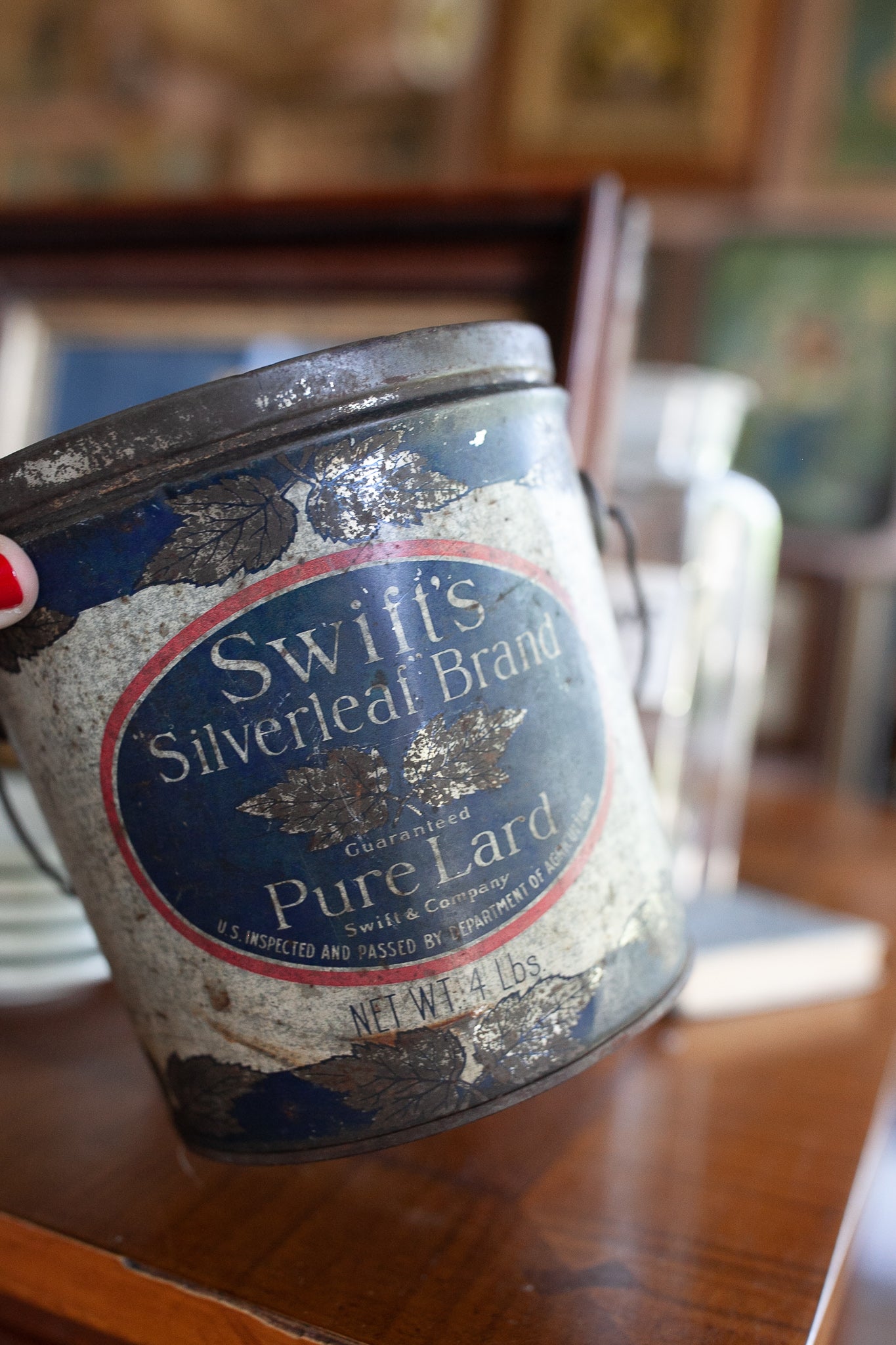 Vintage Tin - Swift's Silverleaf Brand Pure Lard - Red White and Blue Tin