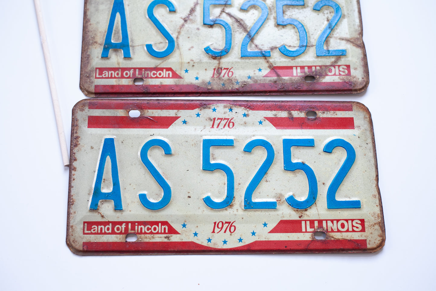 Vintage License Plates - Red, White, and Blue Illinois Plates- 1976 Pair