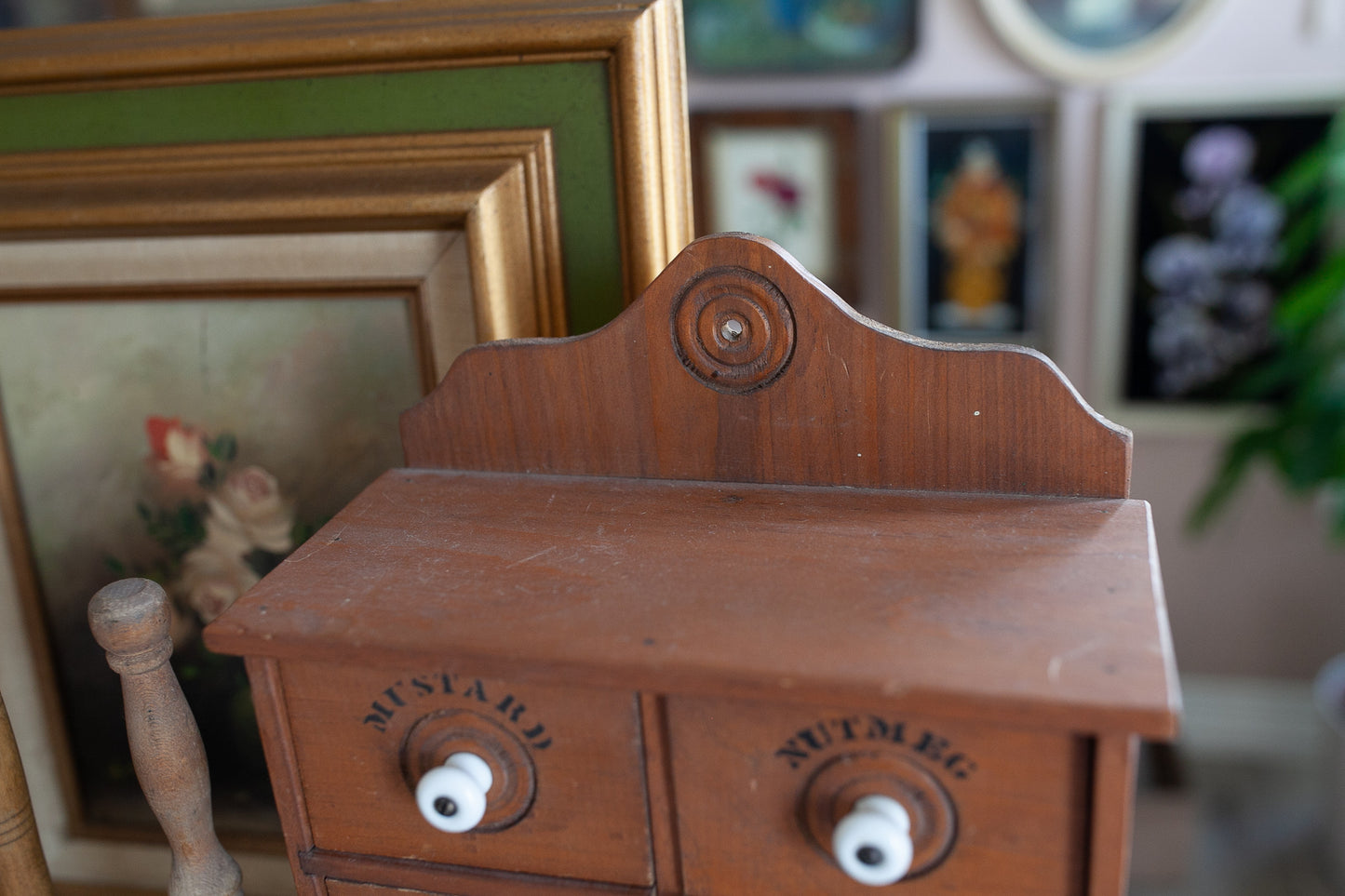 Vintage Spice Drawers - Eight Drawer Wood Spice Cabinet/Porcelain Knobs/Farmhouse/Primitive
