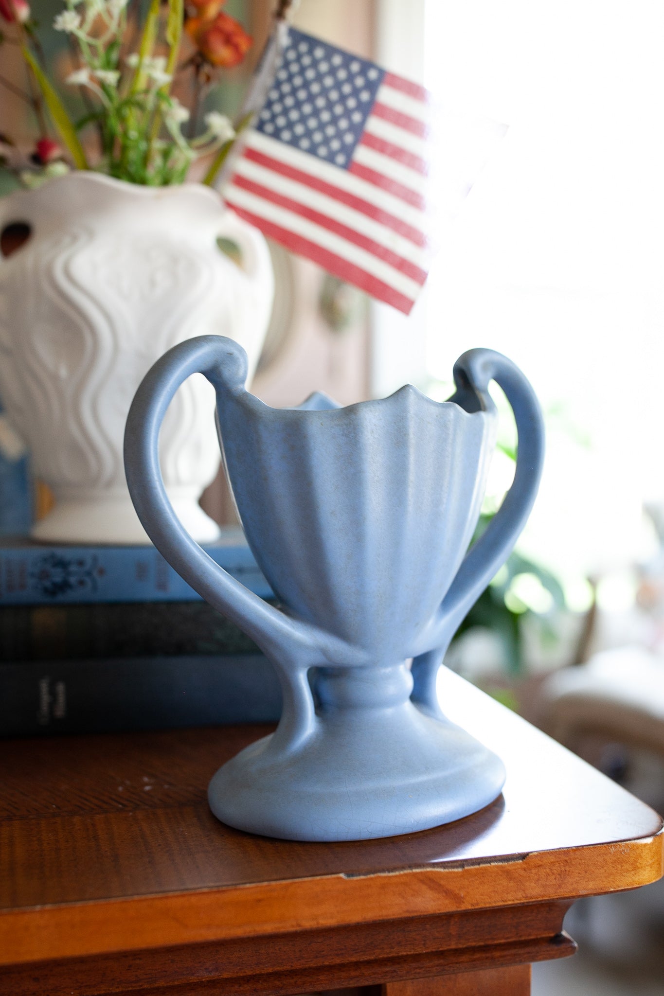 Vintage Blue Vase - Double Handed Trophy Vase -Camark Pottery