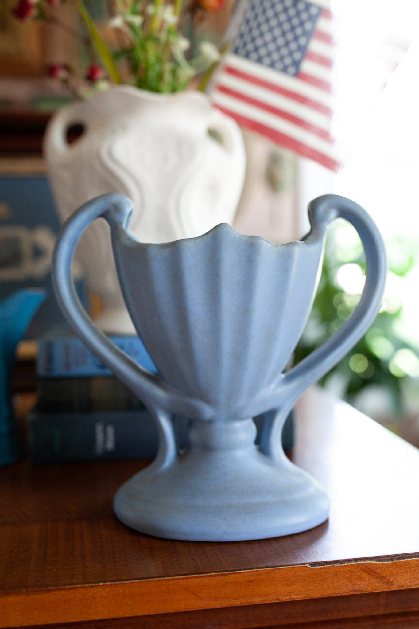 Vintage Blue Vase - Double Handed Trophy Vase -Camark Pottery