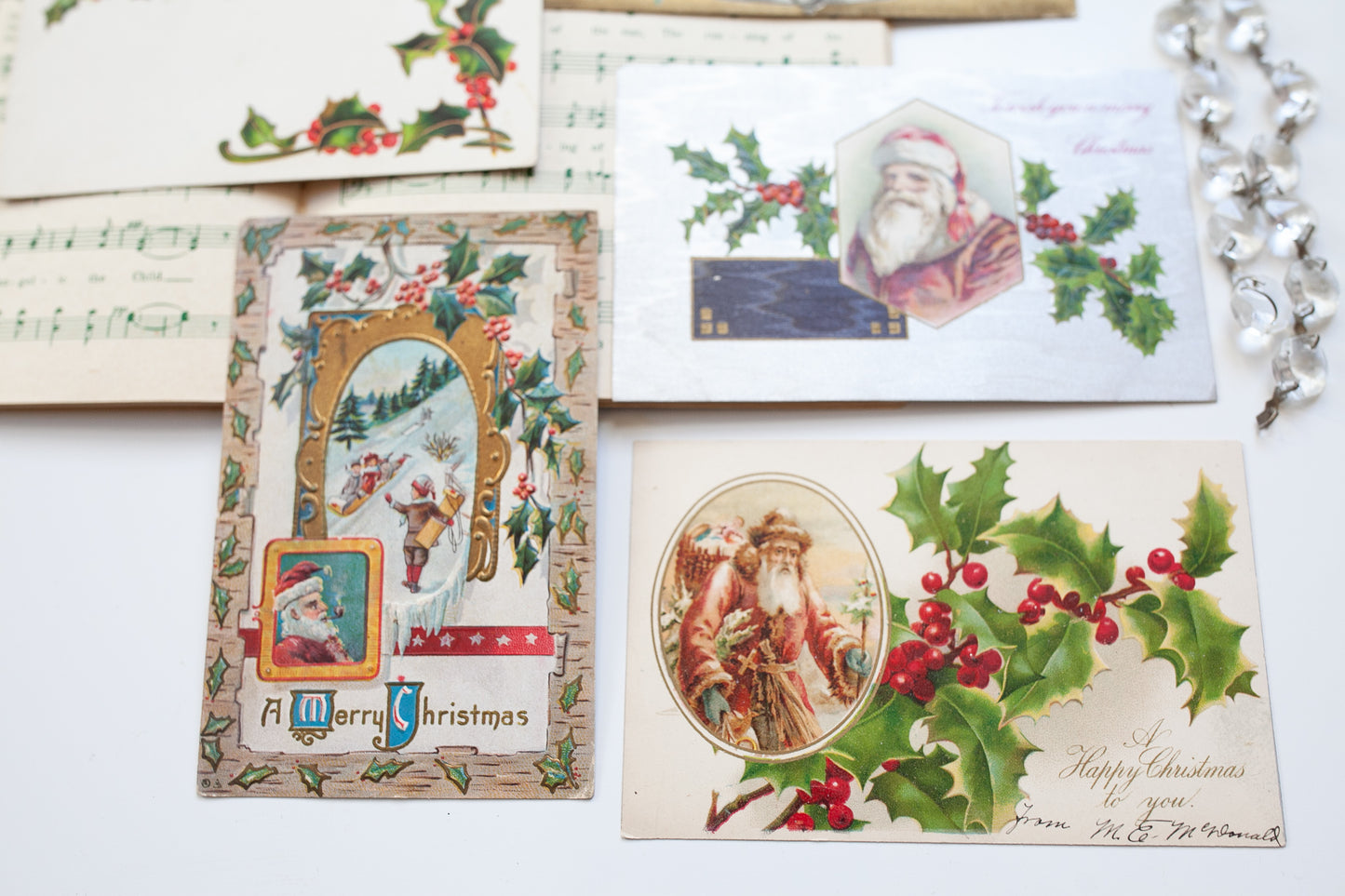 Antique Christmas Postcards- Santa and Holly