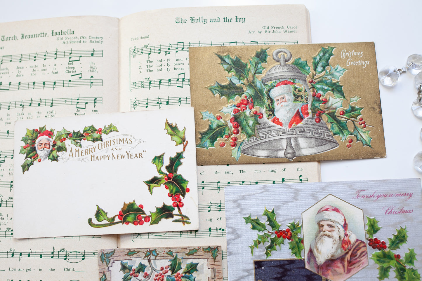 Antique Christmas Postcards- Santa and Holly