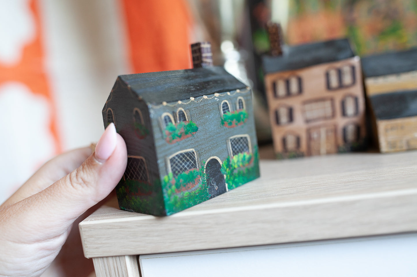 Vintage Painted House- Small House- Wooden House -Navy