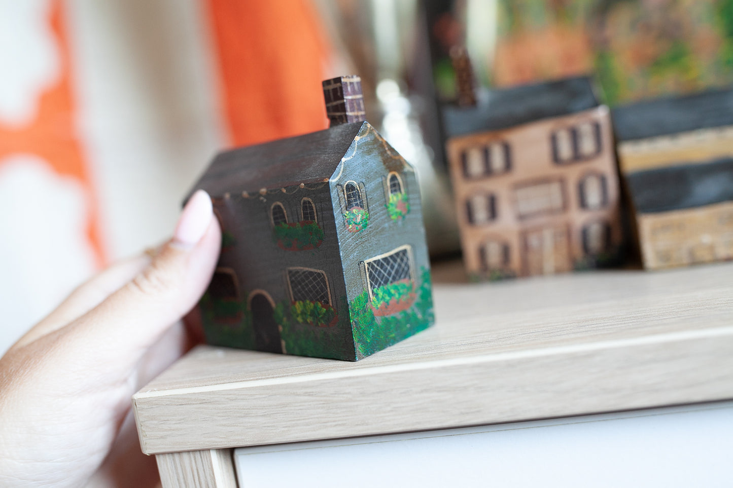 Vintage Painted House- Small House- Wooden House -Navy